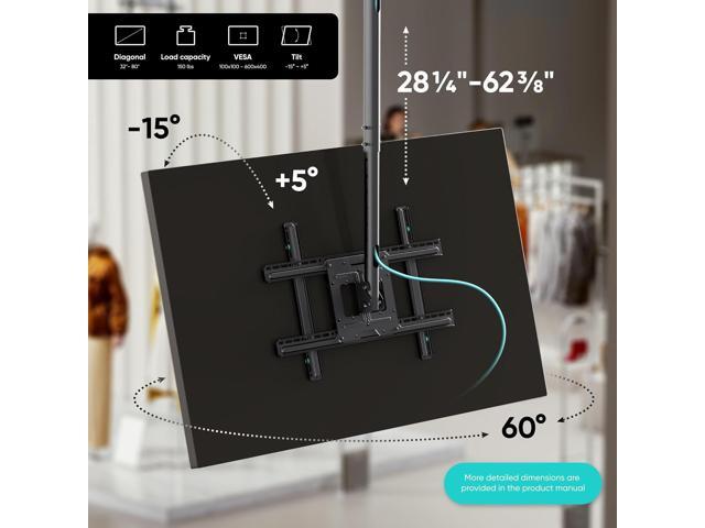 ONKRON Ceiling TV Mount for 32-80 Inch Screen up to 150 lbs, Full Motion, Height Adjustable TV Mount for Ceiling, VESA 100x100-600x400, Drop Down...