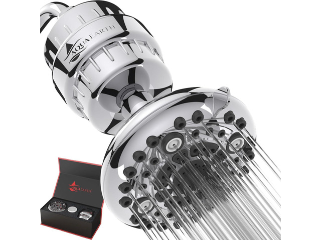 Aqua Earth Filtered Shower Head Gift Edition High Pressure Shower Filter Hard Water Remove Chlorine Harmful Substances Coconut Shell Activated...