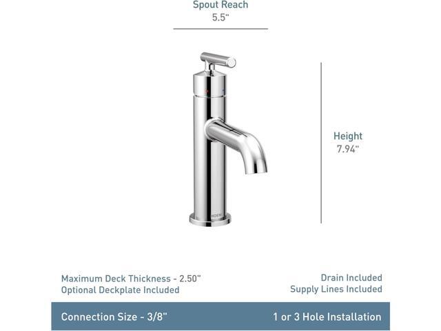 Moen Gibson Chrome One-Handle Single Hole Modern Bathroom Sink Faucet with Optional Deckplate, 6145