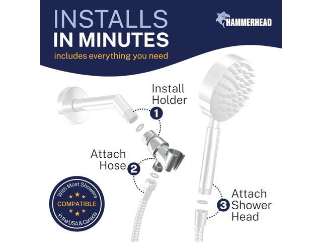 HammerHead Showers Solid Metal Handheld Shower Head Holder - Chrome - Adjustable Shower Wand Holder with Wall Hook Bracket and Pivot Ball - Hand...