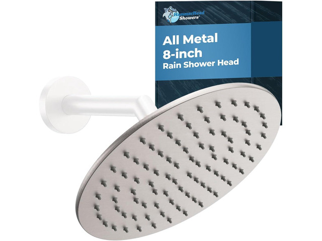 HammerHead Showers Solid Metal 8 Inch Rainfall Shower Head BRUSHED NICKEL - Shower Head Rainfall - 2.5 GPM High Flow Shower Head Optimized for...