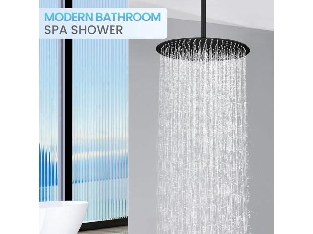 16 inch Matte Black Round Ceiling Rainfall Shower Head, All Metal Stainless Steel 304, Full Body Rainfall Shower with 230 Silicone Nozzles
