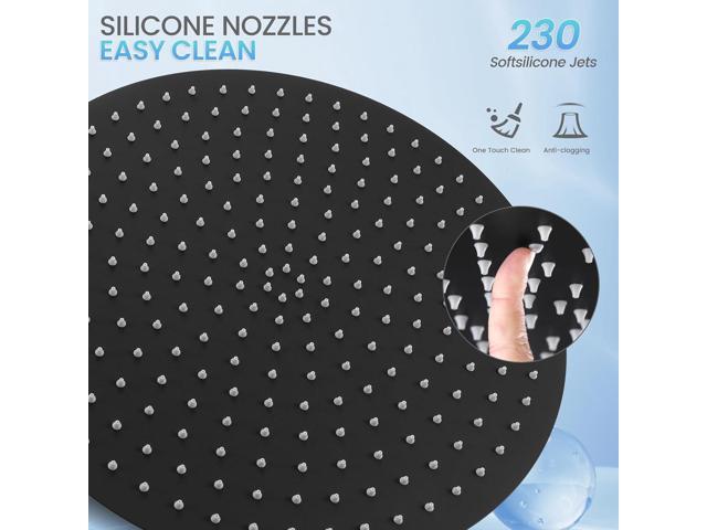 16 inch Matte Black Round Ceiling Rainfall Shower Head, All Metal Stainless Steel 304, Full Body Rainfall Shower with 230 Silicone Nozzles