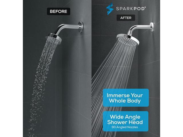 SparkPod Shower Head - High Pressure Rain - Premium Quality Luxury Design - 1-Min Install - Easy Clean Adjustable Replacement for Your Bathroom...