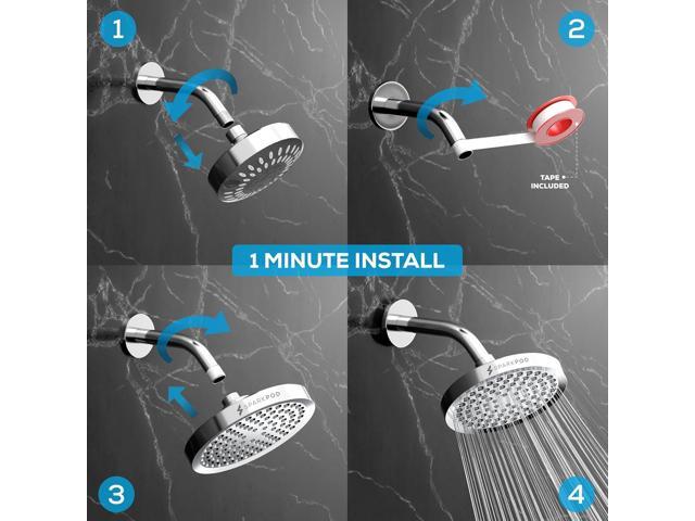 SparkPod Shower Head - High Pressure Rain - Premium Quality Luxury Design - 1-Min Install - Easy Clean Adjustable Replacement for Your Bathroom...