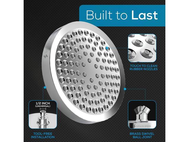 SparkPod Shower Head - High Pressure Rain - Premium Quality Luxury Design - 1-Min Install - Easy Clean Adjustable Replacement for Your Bathroom...