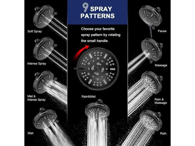 HOPOPRO Upgraded 9 Settings High Pressure Shower Head, NBC News Recommended Brand Fixed Showerhead Bathroom Showerhead Multi-functional Rainfall...