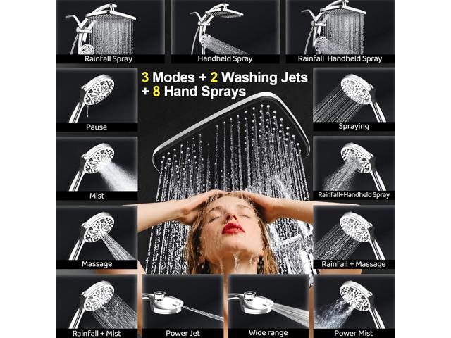 Rain Shower Head with Handheld High Pressure rainfall Shower Heads with Handheld Spray Combo Adjustable one-piece stand daul shower head Built-in...