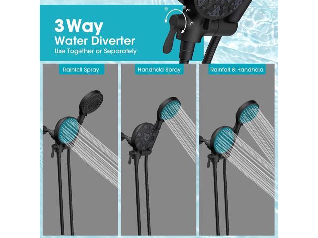 FASDUNT Dual Handheld Shower Head Combo, Enjoy 6-Setting Rain Showerhead and 6-Setting Hand Held Shower Separately or Together, 2 in 1 Showerhead...