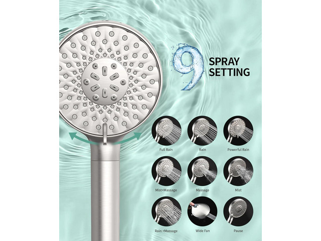 Filtered Shower Head with Handheld, High Pressure 9 Spray Mode Brushed Nickel Showerhead with Filters, detachable shower head,Water Softener...