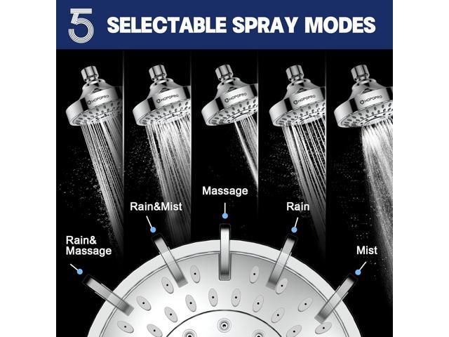 HOPOPRO 5-Mode High Pressure Shower Head - The Washington Post, NBC News, Today TV Show Recommended - High Flow Fixed Showerheads (4 Inch Silver)