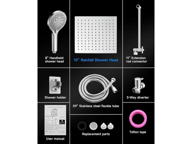 10 inch Rainfall Shower Head Combo Stainless Steel, THE FIRST WATERFALL mode, 10 Inch Rain Shower Head with Handheld 6 Spray Modes High Pressure,...