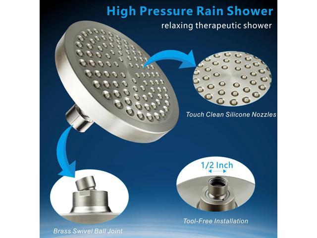 High Pressure Rain Shower Head with 11'' Extension Arm - High Flow Rainfall Showerhead - Luxury Modern Look - Pressure Boosting (Round, Brushed...