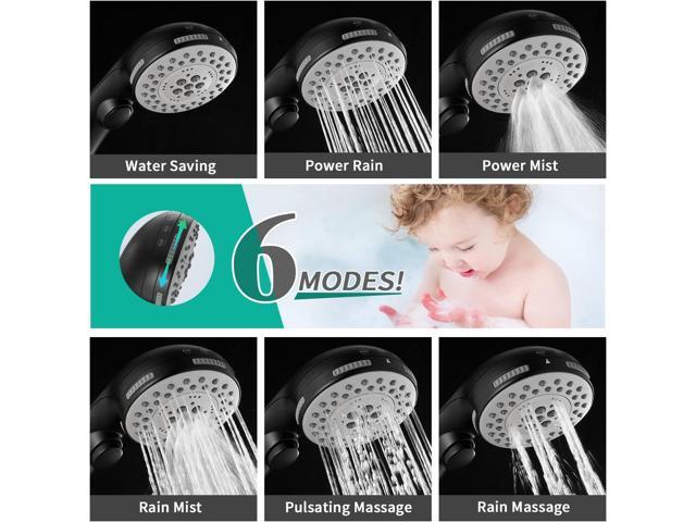 DOILIESE High Pressure 6 Setting Shower Head with Handheld, Shower Heads with ON/OFF Switch and Spa Spray - Matte Black