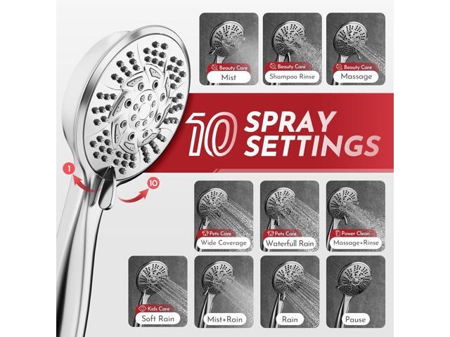 PRIMSOPH Shower Head Handheld Spray Combo 10 Mode Spray Settings Magnetic 2-in-1 High Pressure Dual Showerhead Auto-Switch Round Combination, Chrome