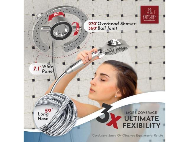 PRIMSOPH Shower Head Handheld Spray Combo 10 Mode Spray Settings Magnetic 2-in-1 High Pressure Dual Showerhead Auto-Switch Round Combination, Chrome