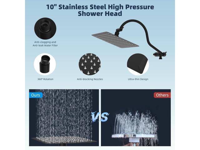 Hibbent All Metal High Pressure Rainfall 10 Inch Shower Head/Handheld Showerhead Combo/ 12 Inch Adjustable Curved Shower Extension Arm, 10-Spray,...