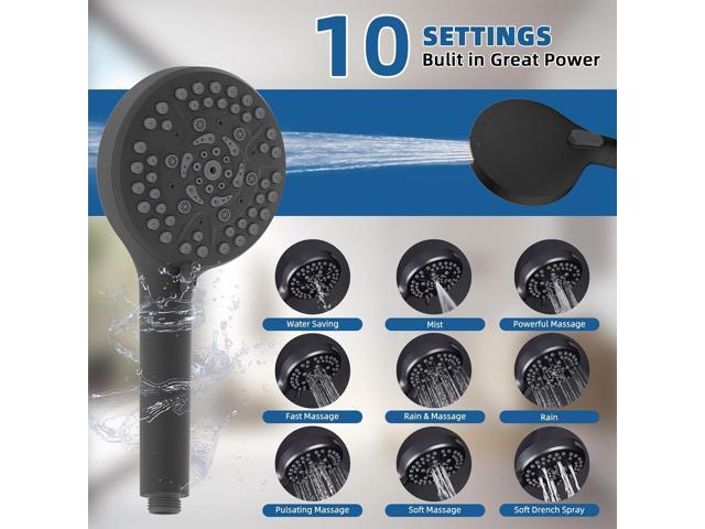 12' All Metal Shower Head, High Pressure 10-Spray Handheld Showerhead Rainfall Shower Head Combo with 11' Adjustable Shower Extension Arm, 71'...