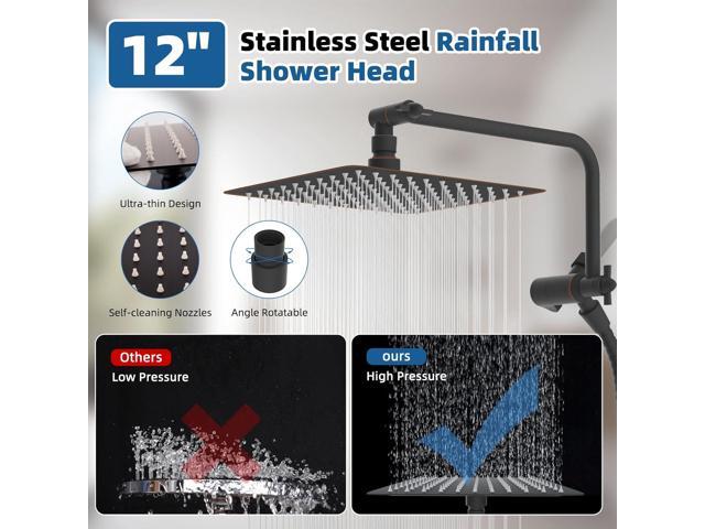 12' All Metal Shower Head, High Pressure 10-Spray Handheld Showerhead Rainfall Shower Head Combo with 11' Adjustable Shower Extension Arm, 71'...