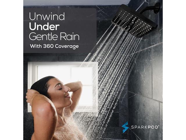 SparkPod Shower Head - High Pressure Rain - Premium Quality Luxury Design - 1-Min Install - Easy Clean Adjustable Replacement for Your Bathroom...