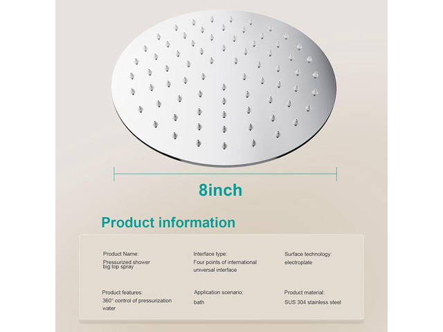All Metal Rain Shower Head - Heavy Duty Stainless Steel, Easy Install, High Water Flow, Ultra-Thin Modern Design for Bathroom (Chrome, 8)
