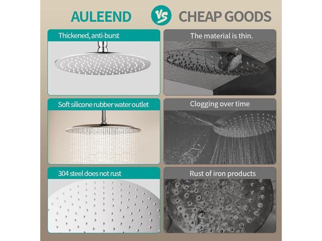 All Metal Rain Shower Head - Heavy Duty Stainless Steel, Easy Install, High Water Flow, Ultra-Thin Modern Design for Bathroom (Chrome, 12)