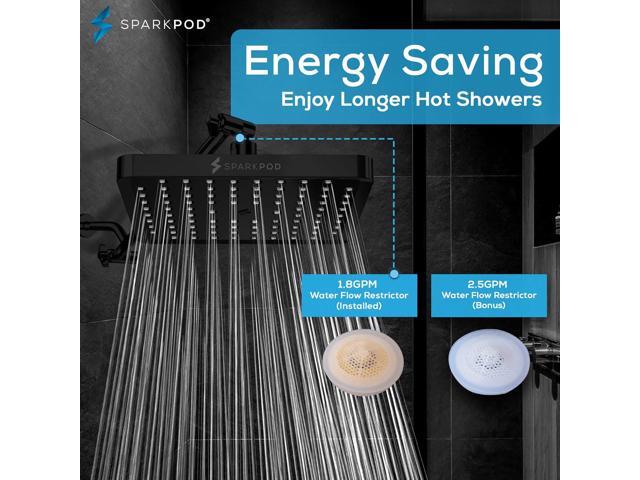 SparkPod Shower Head - High Pressure Rain - Premium Quality Luxury Design - 1-Min Install - Easy Clean Adjustable Replacement for Your Bathroom...