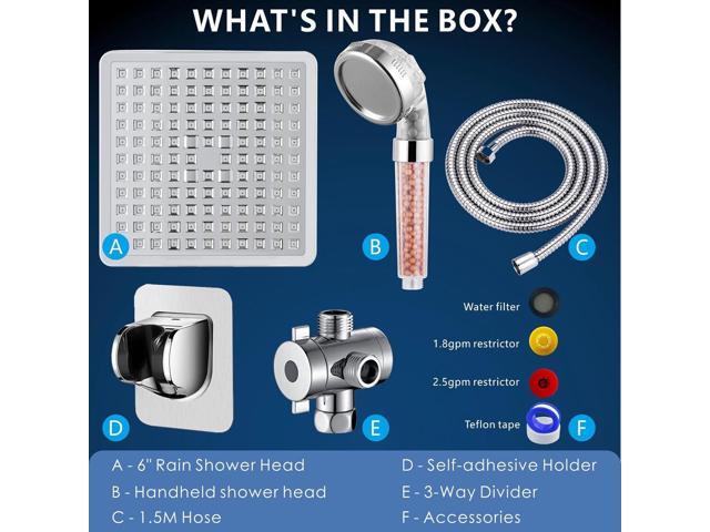Voolan High Pressure Rain Shower Head with Handheld Spray Combo, Hand Held Filter Showerhead with Self-adhesive Holder and 59' Hose (Luxury Chrome)