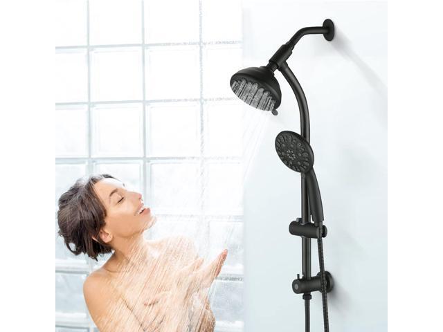 High Pressure 48-Settings Shower Head with Handheld Shower,Drill-Free 3-Way Diverter for Easy Reach,Adjustable Height Slide Bar Dual Shower Head...