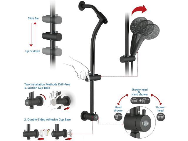 High Pressure 48-Settings Shower Head with Handheld Shower,Drill-Free 3-Way Diverter for Easy Reach,Adjustable Height Slide Bar Dual Shower Head...