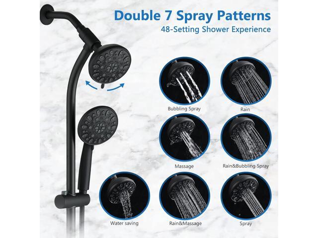 High Pressure 48-Settings Shower Head with Handheld Shower,Drill-Free 3-Way Diverter for Easy Reach,Adjustable Height Slide Bar Dual Shower Head...