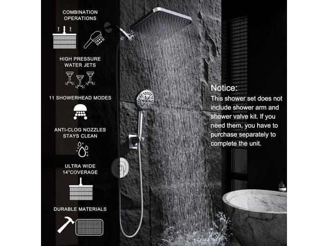 14''Rainfall Shower Head with Handheld-11Modes Hand held with Power Jets, Adjustable Rain Showerhead,Double Shower heads High...