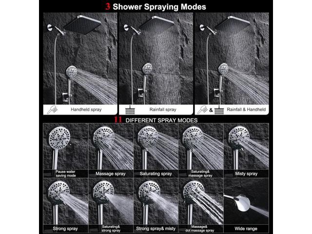 14''Rainfall Shower Head with Handheld-11Modes Hand held with Power Jets, Adjustable Rain Showerhead,Double Shower heads High...