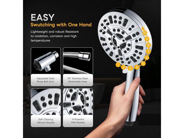 High Pressure 10 Ways Handheld Shower Head Chrome- Anti-clog Nozzles, Built-in Power Wash to Clean Tub, Wall & Overhead Brackets,Magnetitc Rainfall...