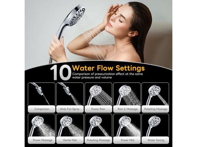 High Pressure 10 Ways Handheld Shower Head Chrome- Anti-clog Nozzles, Built-in Power Wash to Clean Tub, Wall & Overhead Brackets,Magnetitc Rainfall...