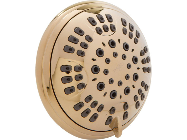 6 Function Adjustable Luxury Shower Head - High Pressure Boosting, Wall Mount, Bathroom Showerhead For Low Flow Showers, 2.5 GPM - Polished Brass