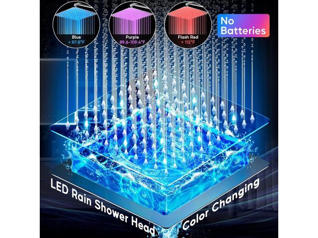 LED Shower Head with High Pressure 10'' Rain Shower Head, 11'' Adjustable Extension Arm, Color Changing Based On Water Temperature, Stainless...