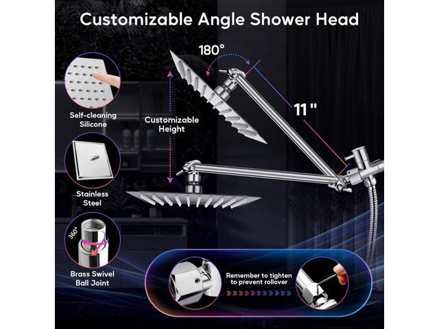 LED Shower Head with High Pressure 10'' Rain Shower Head, 11'' Adjustable Extension Arm, Color Changing Based On Water Temperature, Stainless...