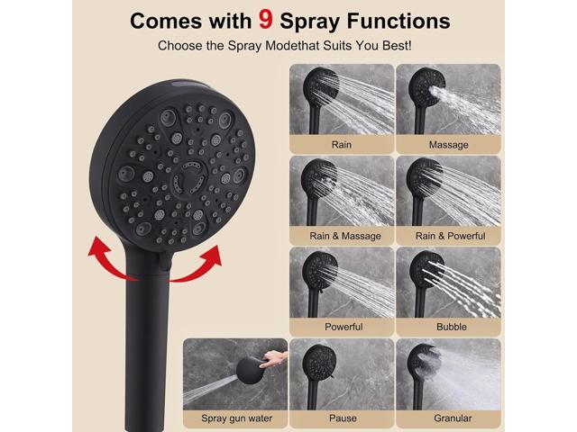 12 Inch Rain Shower Head High Pressure Dual Shower Heads Rainfall Showerhead with 9 Sprays Handheld Spray Combo & 70'Long Fixed Showerheads Hose,...