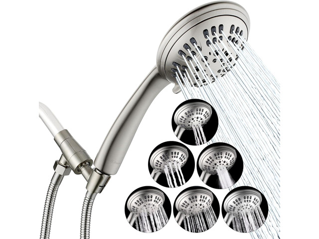 G-Promise High Pressure Shower Head 6 Spray Setting with Adjustable Solid Brass Shower Arm Mount and Extra Long Flexible Stainless Steel Hose...