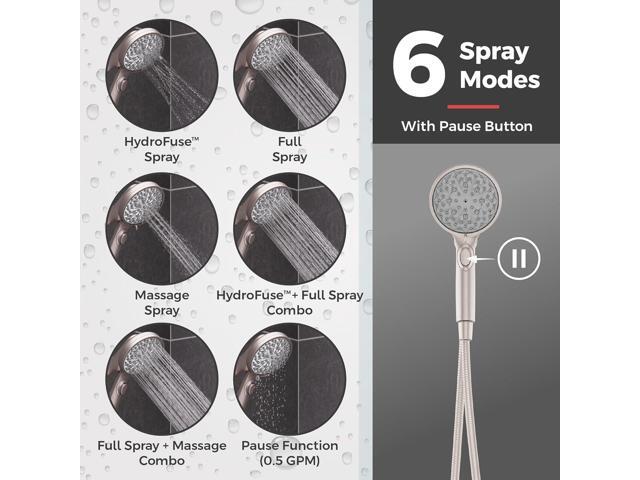 Pfister HydroFuse Handheld Shower Head, Hose Included, Magnetic Docking, 6-Function, 2.5 GPM, Spot Defense Brushed Nickel Finish, 016HFM01GS