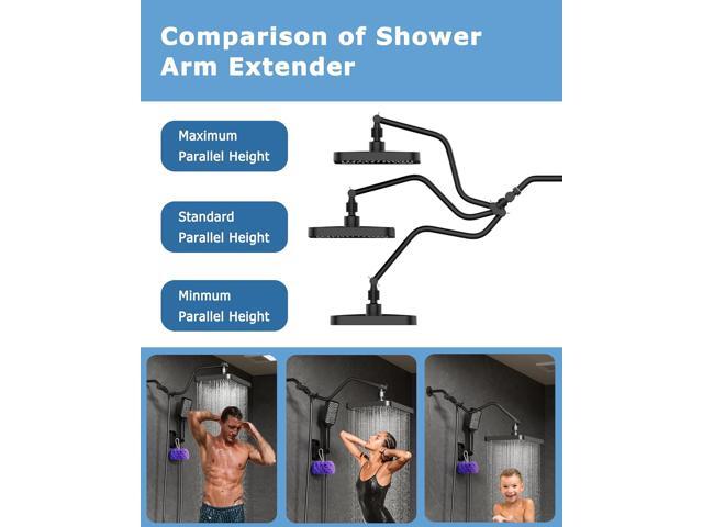 Rainfall Shower Head 13 Inch Black, Shower Head Combo High pressure, Rain Shower Head Extension Arm Combo