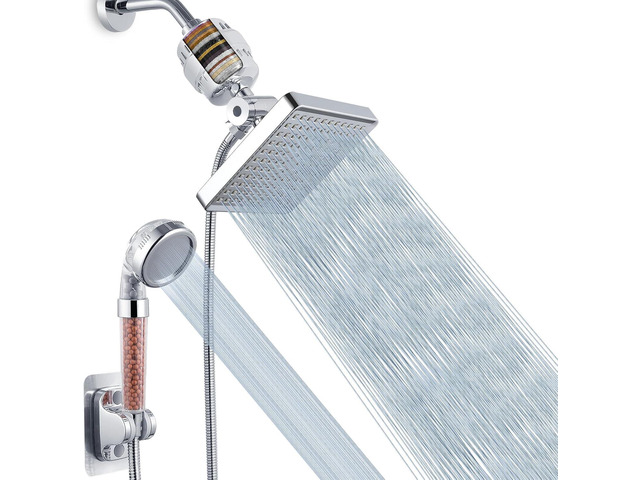 Voolan Filtered Shower Head Set, High Pressure Rain Shower with Handheld Showerhead Combo, Self-adhesive Holder/59' Hose, 20 Stage Filter Removes...