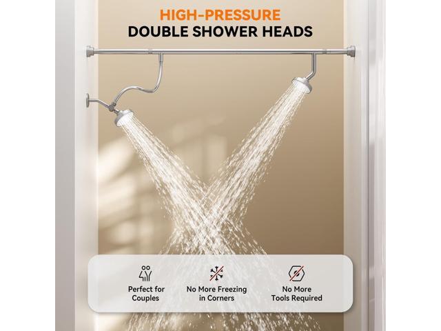 Dual Shower Head for Couples, High Pressure Double Shower Heads for Two People Rod, Two Showerhead System Fit 2 Person, Birthday Gifts for Women...