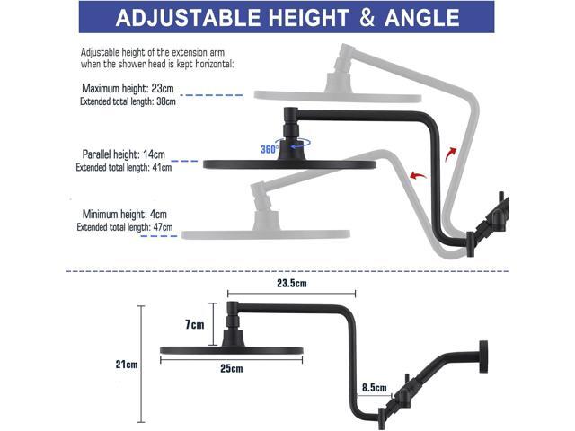 10' Rainfall Shower Head with Handheld Combo, Upgrade 12' Extension Arm Height Adjustable, 3-Way High Pressure Spray, Brass Holder Extra Long Hose,...