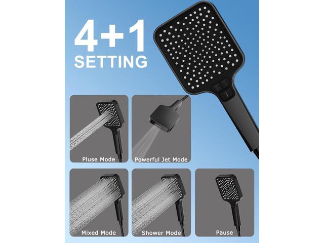 Rainfall Shower Head 13 Inch Black, Shower Head Combo High pressure, Rain Shower Head Extension Arm Combo