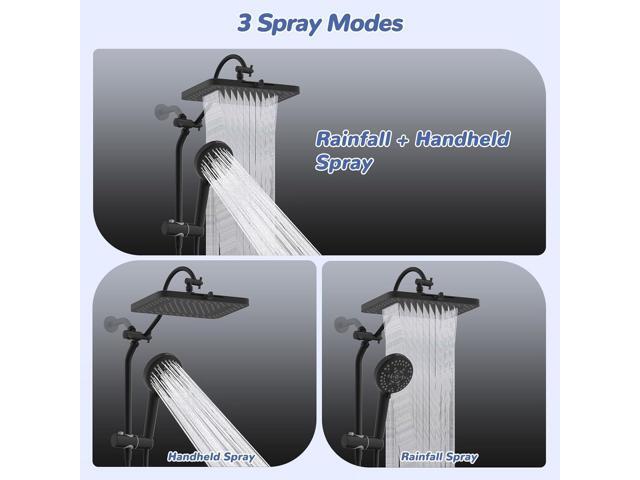 Hibbent Upgraded 13'' Shower Head Combo, High Pressure 5 Spray Rainfall Showerhead with 10 Spray Modes Handheld, All Metal 3-way Diverter Shower...