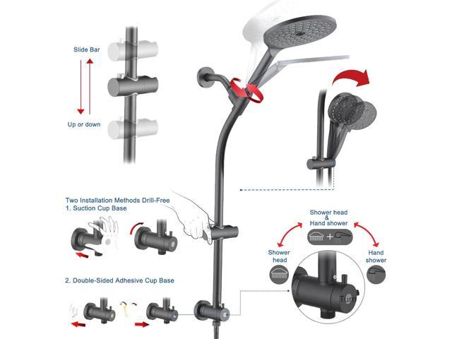 High Pressure Shower Head with Handheld Shower, 26' Adjustable Height Drill-Free Slide Bar, 3-Way Diverter for Easy Reach, Dual Shower Head Combo...