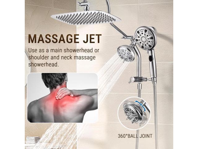 G-Promise 12 Inch Metal Rain Shower Head with Handheld Spray Combo, Massage Fixed and 7+2 Function Handheld Showerhead, Extended Diverter with 12...