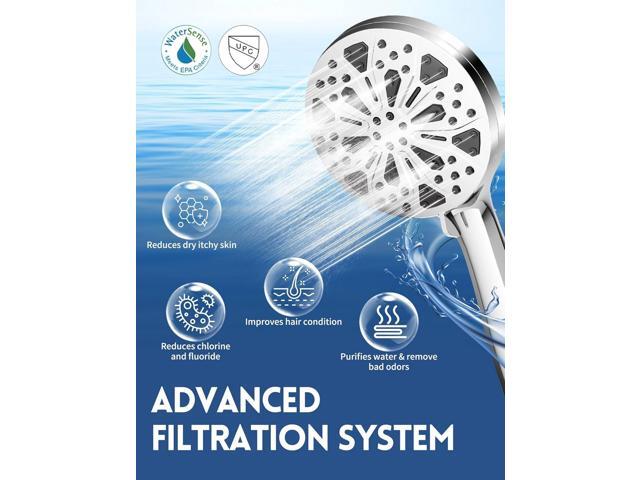 Filtered Shower Head with Handheld and Hose, 10 Spray Modes High Pressure Showerhead for Hard Water, Water Saving Removable Filter with Beads,...